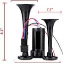 12V 600DB Car Air Horn, Super Loud Air Horn for Truck, Dual Electric Air Horns Kit for Vehicles- With Compressor, Applicable for Cars, SUVs, Motorcycles, Tractors (Black)