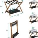 Smuxee Walnut Bamboo Luggage Rack Pack of 2, Foldable Suitcase Stand with Storage Shelf, Easily Assembled Luggage Stand with 5 Nylon-Straps for Guest Room Hotel Bedroom