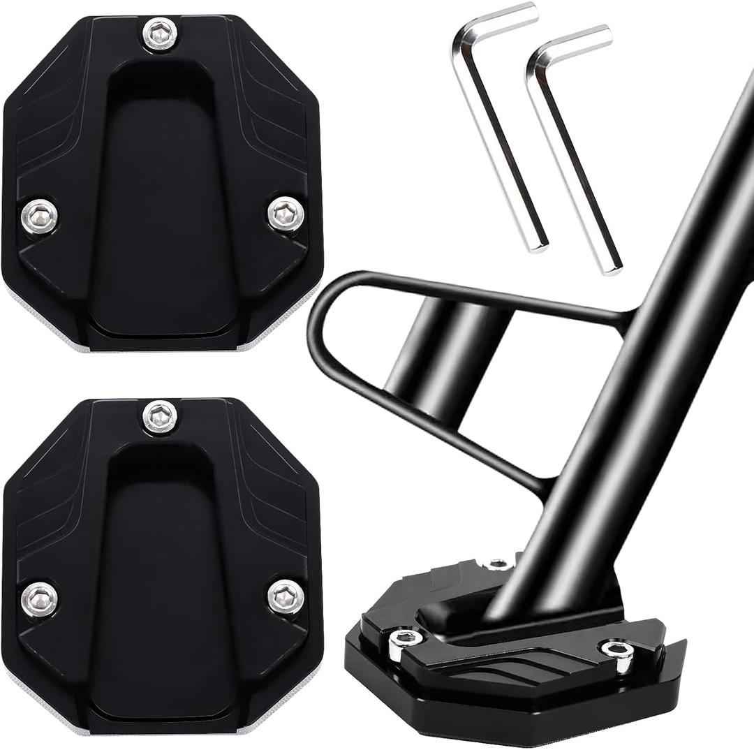 2-Pack Motorcycle Kickstand Pad - Heavy Duty Anti-Skid Enlarged Foot Base Extender Plate Motorcycle Accessory, Coaster Plate Support for Harley Davidson, Touring & Sport Bikes (Black)