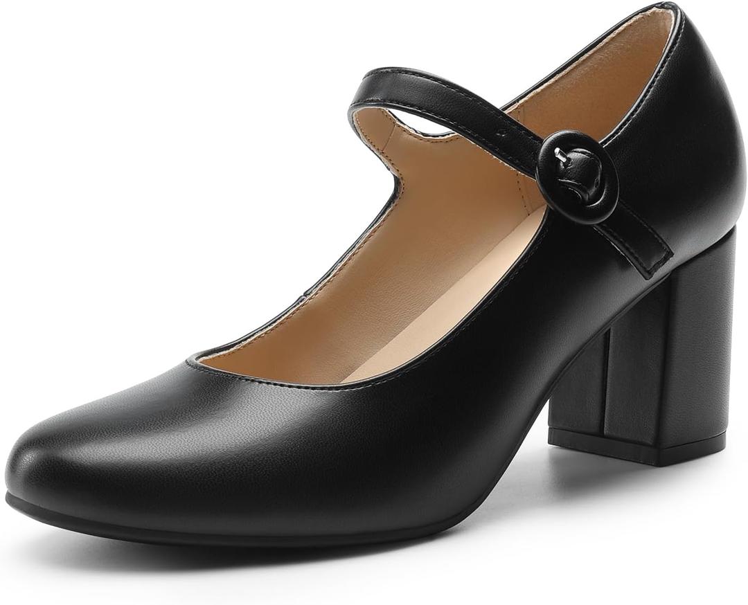DREAM PAIRS Women's Mary Jane Shoes Chunky Heel 2.76 Inch - Round Toe Vintage Office Work Pumps - Comfortable Low Block Heels Dress Shoes for Women (8, Black)