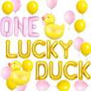 JeVenis Pink One Lucky Duck Birthday Decorations Rubber Duck First Birthday Balloon Decoration