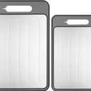 Cutting Board Double Sided,2 Pcs Vegetable Board With Sharpening Stone,Large Size+Small Size,Food Grade Stainless steel and Wheat straw PP Material,Eco-Friendly (Gray)