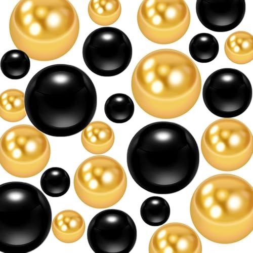 ORIKASO 250Pcs Vase Filler Black and Golden Yellow No Hole Faux Pearl Beads for Vase Filling Decorations, Candle Centerpieces, Wedding Centerpieces, Home Party Decor (8/14/20mm)