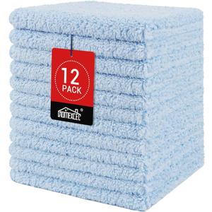 HOMEXCEL Microfiber Washcloths 12 Pack, Highly Absorbent and Soft Face Towel, Multi-Purpose Wash Cloths for Bathroom, Gym, Hotel, Spa and Kitchen, Multicolor 12x12 Inch, Blue