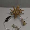 JOIEDOMI 7.8" Metal 3D Star Christmas Tree Topper Golden Glitter Decorations with 56 LED Warm White with Plug Timer Ornaments Treetop Home Holiday Party Indoor Decor