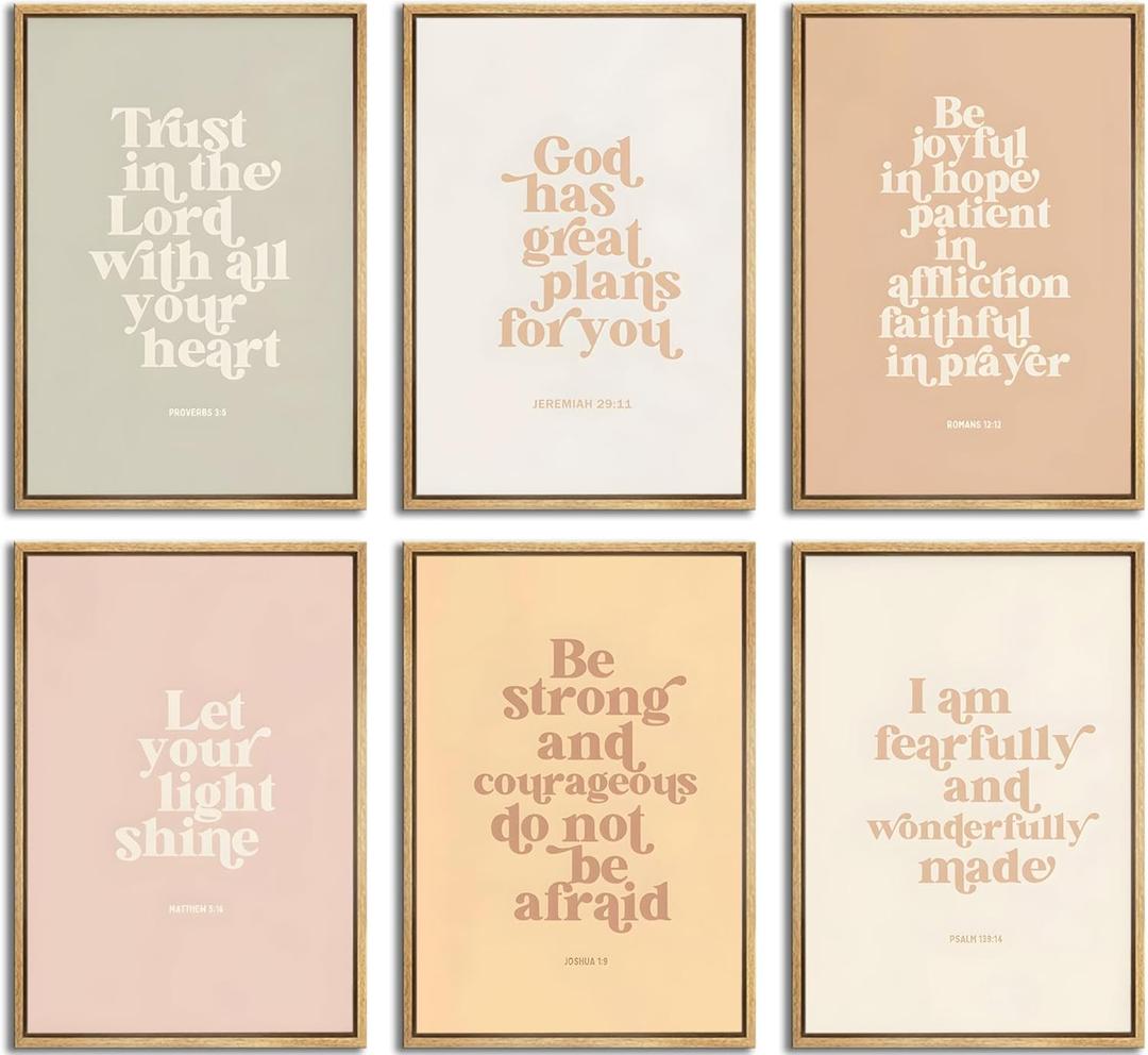 6pcs Children's Bible Verse Wall Art Christian Education Posters Prints Pictures Inspirational Quote Canvas Paintings Unisex Bible Wall Decor Boho Artwork Christian Classroom Decor