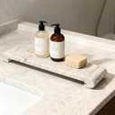 Erongoo Marble Tray Pedestal Stand, 16"x4" Marble Vanity Tray with Feet for Bathroom Counter, Rectangular Marble Riser for Kitchen Sink, Soap Dispenser Perfume Jewelry Stone Organizer (River White)