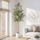 FLOWORLD 6FT Olive Trees Artificial Indoor, Tall Faux Olive Tree 6FT (72in) with Natural Wood Trunk & Realistic Olives, Stable Base, Pet Friendly Artificial Plant for Home Office, Living Room, Outdoor