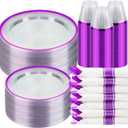 BESTSTAR 350PCS Clear and Purple Disposable Plates Set for 50 Guests, 100 Plastic Plates, 50 Plastic Cups, 50 Pre-Rolled Napkins with Cutlery for Party, Birthday, Wedding, Thanksgiving, Christmas
