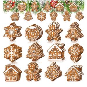 36 Pcs Christmas Gingerbread Ornaments for Tree Mini Snowflake Wooden Hanging Winter Xmas Ornaments with Ropes for Christmas Party Holiday Winter Crafts(Brown,Gingerbread)