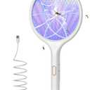 YISSVIC Electric Fly Swatter 4000V Bug Zapper Racket Dual Modes Mosquito Killer with Purple Mosquito Light Rechargeable for Indoor Home Office Backyard Patio Camping (White)