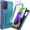 DUOPAL for Samsung Galaxy A52 5G Case, Military Grade Protection Shockproof Case with Tempered Glass HD Screen Protector and Kickstand Compatible with Galaxy A52 Phone 6.5 Inch (Blue)