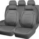 CAR PASS Piping Faux Leather Car Seat Cover Full Set,Grey Breathable Leather Seat Covers for Cars, Airbag Compatible,Universal Fit for SUVs,Van,Sedans,Small Trucks (Full Set, All Gray) (Grey with charcoal stripes)