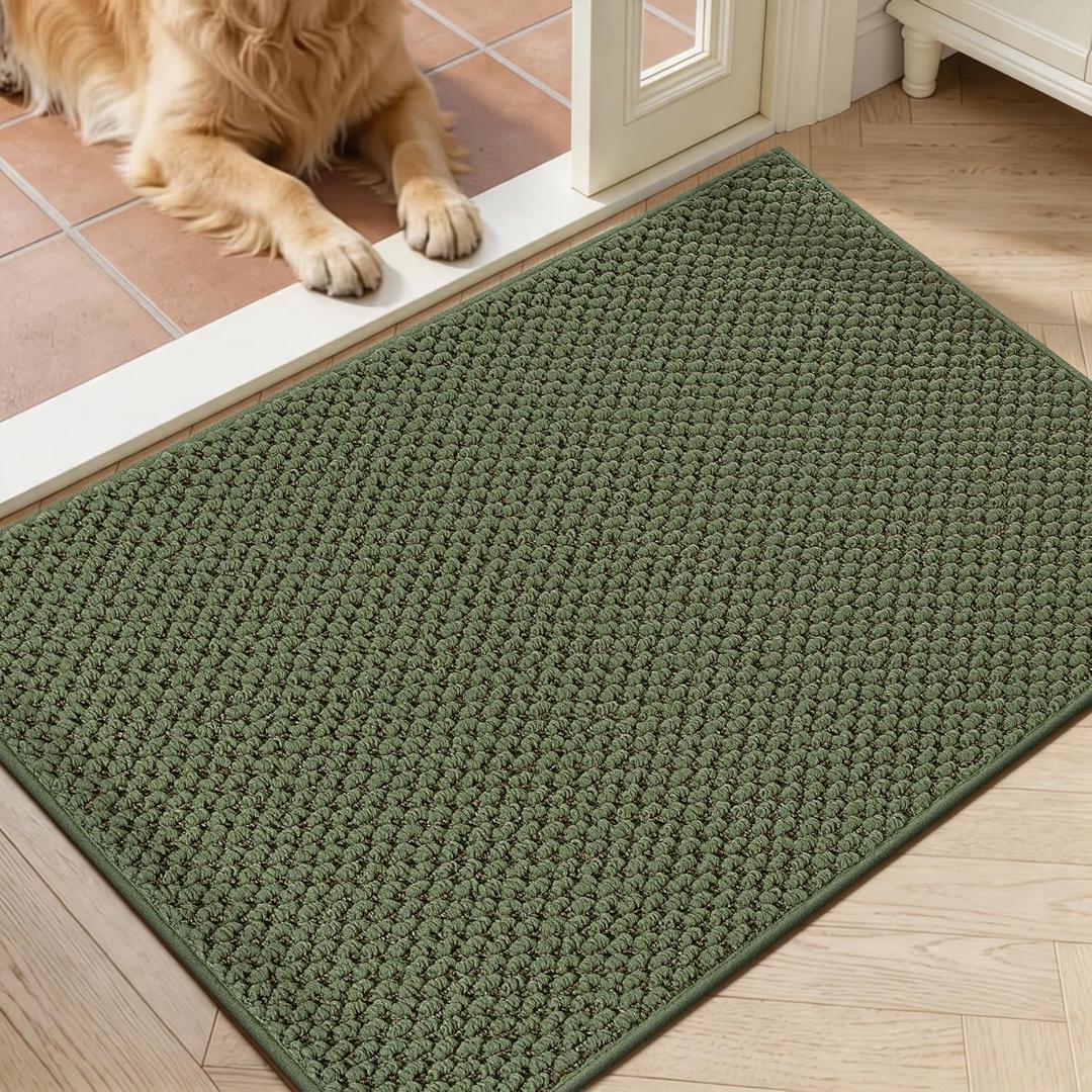 Dirt Trapper Door Mat 24" x 36", Non Slip Washable Doormat, Green