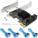 SATA Card, 6Gbps 4 Port Controller Expansion Card with 4 Cables & Low Profile Bracket, Non-Raid, Boot as System Disk, Support 4 SATA 3.0 Devices for Desktop PC & Workstation (Black)