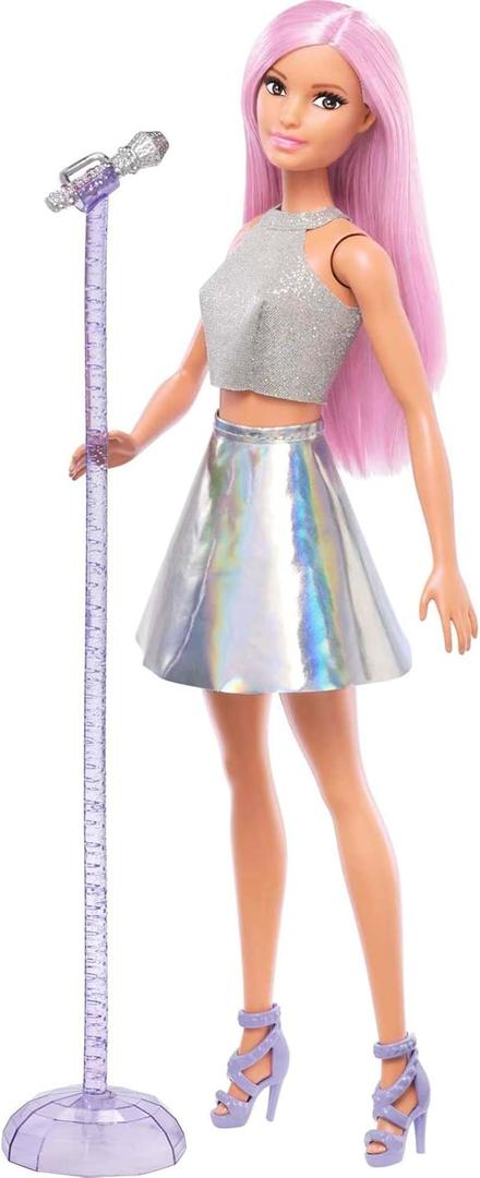 Barbie Careers Fashion Doll & Accessory, Pop Star with Pink Hair & Brown Eyes Wearing Iridescent Skirt with Microphone (Pe  Moyen) Barbie Careers Fashion Doll & Accessory, Pop Star with Pink Hair & Brown Eyes Wearing Iridescent Skirt with Microphone (Pe  Moyen)