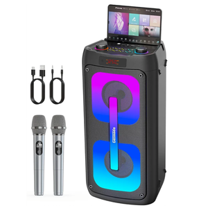Karaoke Machine for Adults, Portable Bluetooth Speaker with 2 Wireless Microphones, Portable PA System with Disco Lights for Big Party, Outdoor, Ideal Gifts for Family, Music Lover