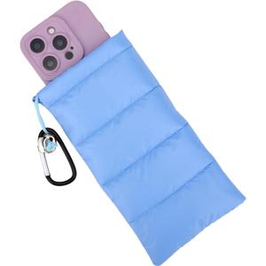 Down Cotton Buckle Warm Phone Case, Protects from Freezing and Overheating, Perfect for Outdoor Camping (Light Blue)