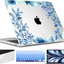 TWOLSKOO for M4 MacBook Air 13.6 inch Case 2025-2022 Release M4 A3240 M3 A3113 M2 A2681, Plastic Hard Shell & Screen Protector & Keyboard Cover & Trackpad Film, Blue Floral