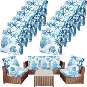 Newwiee 12 Pcs Patio Cushion Covers Outdoor Stretch Sofa Couch Cover Replacement Couch Slipcover Sofa Seat Chair Porch Patio Furniture Protector, Flexibility Washable(Light Blue,Ocean)