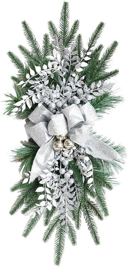 Christmas Swags Staircase Decoration Hanging Stair Teardrop Swag Garlands(Silver)