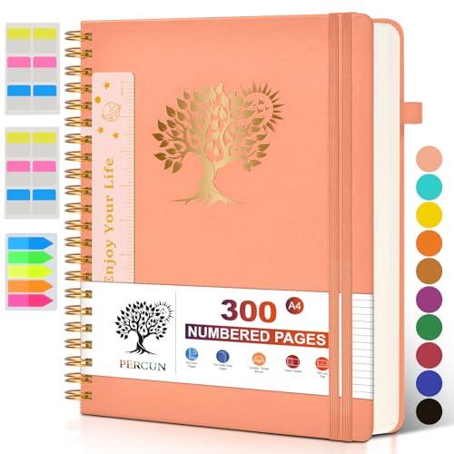 Large Spiral Notebook Journal for Women Men - 300 Numbered Lined Pages, College Ruled, A4 Hardcover Spiral Bound Notebook for School, Work, Note Taking, Writing, Leather Spiral Journal 8.5"x11"