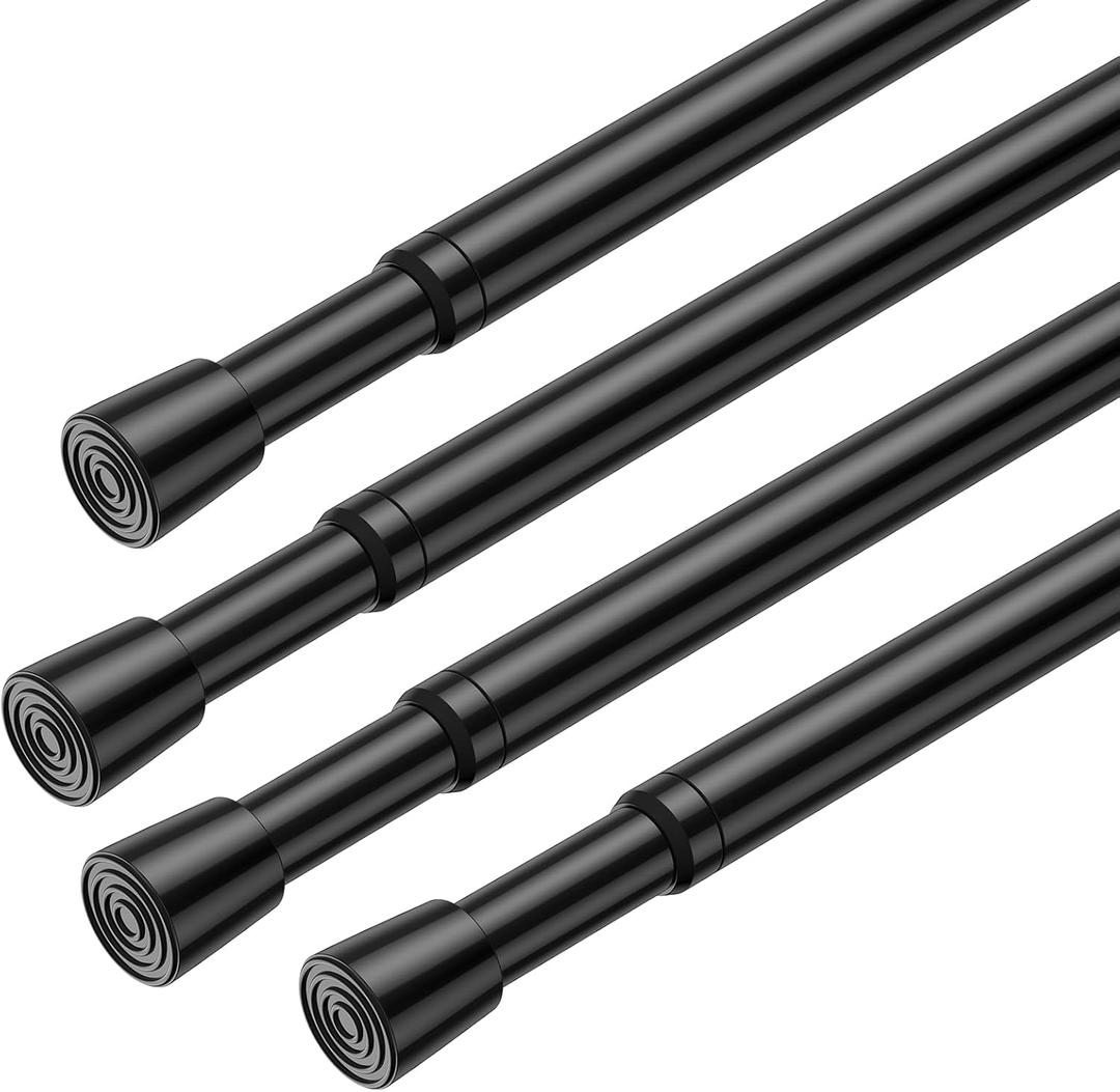 AIZESI Spring Tension Rods Adjustable Tension Curtain Rod Small Tension Rod No Drilling Expandable Spring Loaded Curtain Tension RodBlack,26" to 39"-4Pcs)