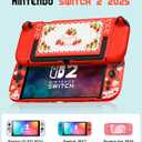 Dockable Case for Nintendo Switch 2 - Cute Kawaii Cartoon Design Soft TPU Grip Cover for Joy-Con Red Strawberry PC for Switch 2 Protective Case 2025 for Girls Boys Teens