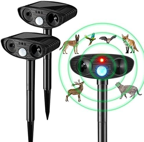 Kittmip Ultrasonic Animal Repellent Outdoor Solar Powered Repeller Cat Dog Deer Deterrent Waterproof Motion Sensor Deterrent for Yard Garden Rabbit Squirrels Fox Pest(Black, 2 Pieces)