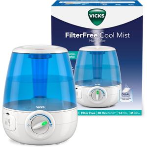 Vicks Filter-Free Ultrasonic Humidifier, Recommended by Pediatricians*, 1.2 Gal Ultrasonic Cool Mist Humidifiers for Bedrooms & Kids Rooms, Works with Vicks VapoPads