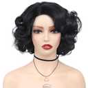 GNIMEGIL GNIMGIL Short Black Curly Wigs For Women Anime Cosplay Wig Natural Hair Synthetic Hair 1920s Carnival Halloween Costume Fancy Dress Up Drag Queen Party Flapper Wig (with Red Bowknot)