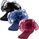 Dicry Baby Girls Double Lace Turn Cuff Socks with Big Ruffle for Infant Toddlers and Kids (4-6 Years, Black Blue Wine-red - 3 Pairs)