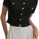 LUXVEER Women Summer Cropped Sweater Cardigan 2025 Short Sleeve Button Down Shirts Dressy Casual Knit Sweater Tops XL