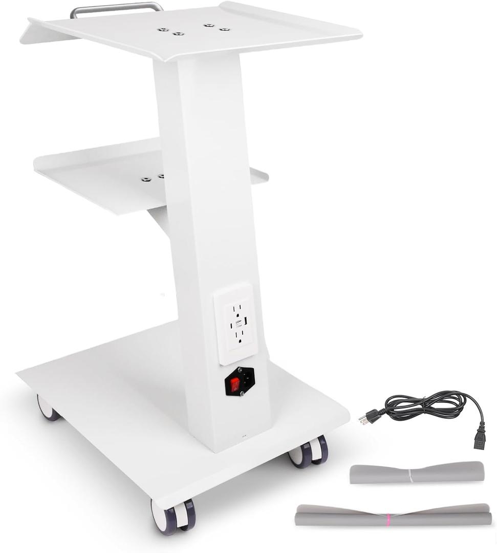 Built-in Socket Trolley, 3 Layer Tray and 360 Silent Wheels w/Foot Brake, 298lbs Weight Capacity for Home, Classrooms and Barber Shop