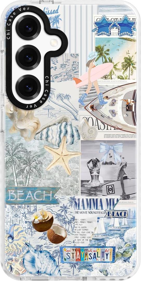 for Samsung Galaxy S23 Ultra Case, Nostalgic Beach Collage with Surfboard, Military-Grade Drop Protection, Coastal Soft Slim TPU Protective Cover with Camera Protection for Women Girls