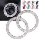 Car Bling Ring Crystal Car Stickers Rings Womens Car Decals,2Pcs Push Start Button Bling Ignition Ring Sticker,Bling Car Interior Accessory for Women,Silver (A1-white)