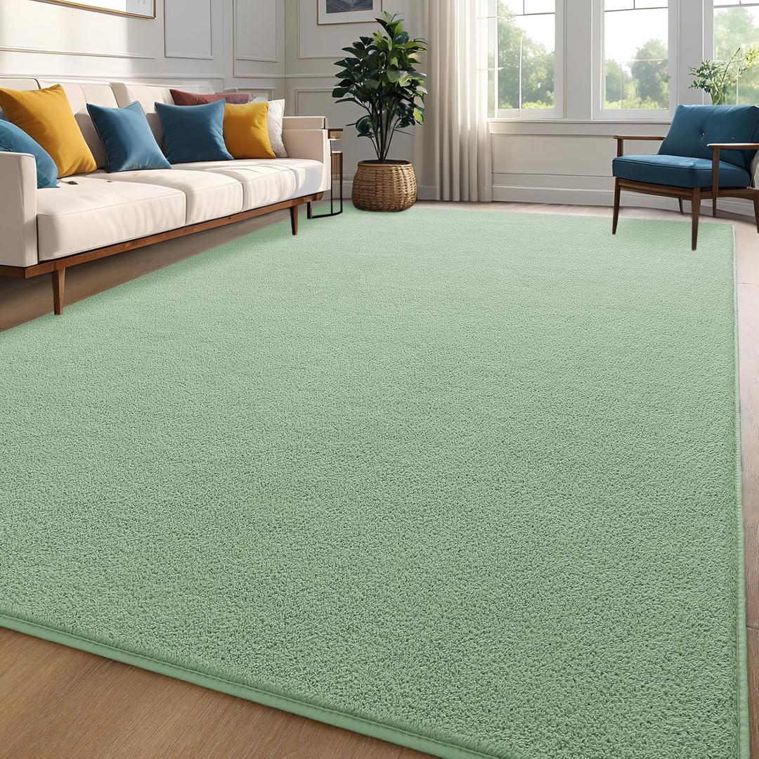 Sage-Green Area Rugs Shag Carpets for Bedroom Living Room, 6x9 Feet Extra Large Thickened Memory-Foam Rug, Modern Washable Rug for Kids Boys Girls Dorm Room, Indoor Floor Rugs for Decor