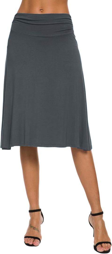 Women's Solid Stretch Ruched Waistband Flared Midi Yoga Skirt (Medium)