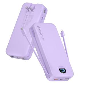 citicr Portable Charger Power Bank, 20000mAh PD20W USB C Fast Charging with Built-in Cables & Wall Plug, External Battery Pack with LED Display, Travel Essentials for iPhone, iPad, Samsung Purple