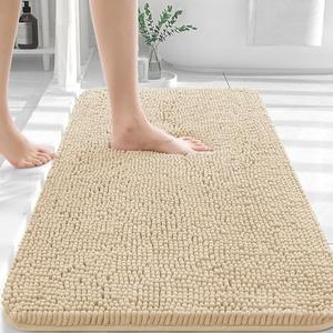 OLANLY Bathroom Rugs 30x20, Extra Soft Absorbent Chenille Bath Rugs, Rubber Backing Quick Dry, Machine Washable Bath Mats for Bathroom Floor, Tub and Shower, Home Decor Accessories, Beige