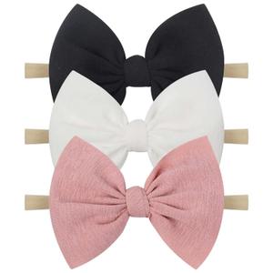 YanJie Baby Girls Nylon Headbands Newborn Bows Handmade Hair Bows Hairbands Hair Accessories for Newborn Infant Toddlers Kids (black white pink)