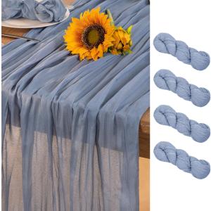 Dusty Blue Cheesecloth Table Runner 4 Pack Christmas Table Runners Boho Gauze 120 Inches Blue Table Decor for Xmas Holiday Season Parties Marine Weddings Bridal Baby Shower Birthday Party