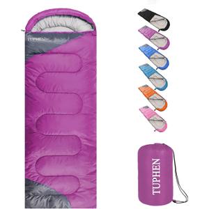 tuphen- Sleeping Bags for Adults Kids Boys Girls Backpacking Hiking Camping Microfiber Liner, Cold Warm Weather 4 Seasons Indoor Outdoor Use, Lightweight & Waterproof (3lb-Purple Grey)