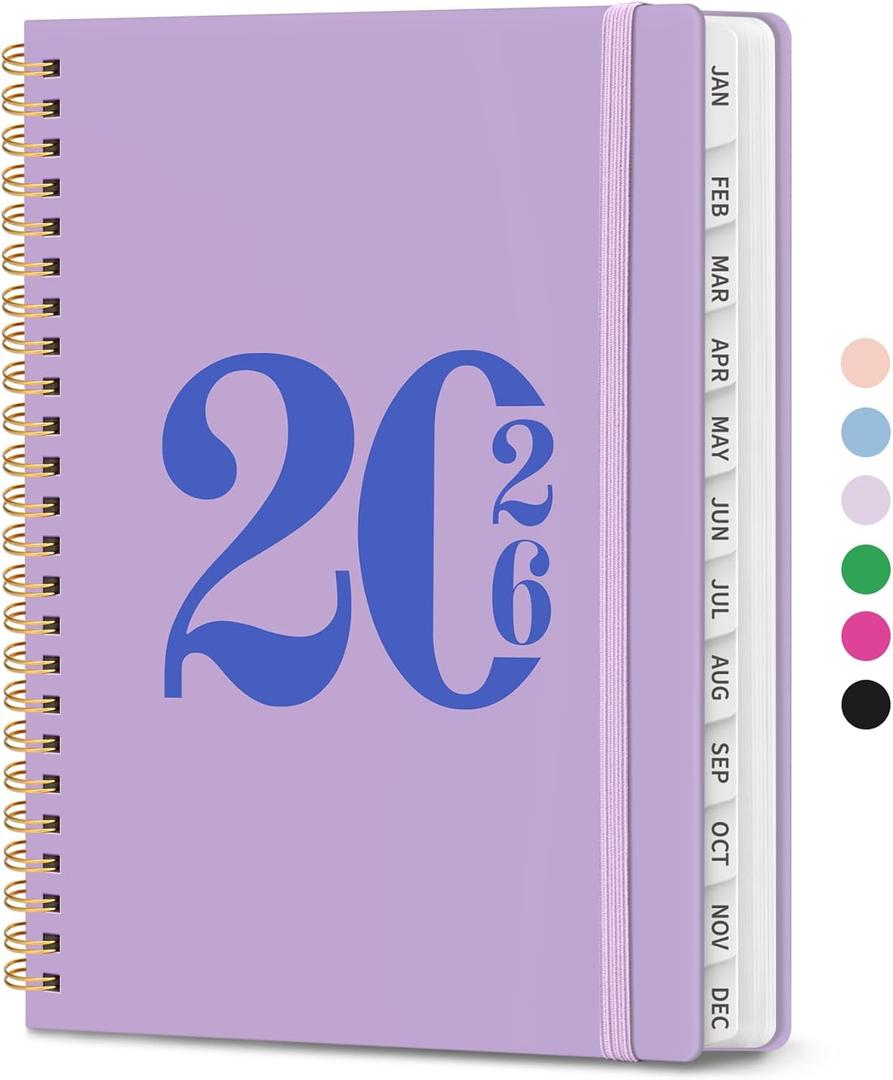 2026 Planner, Weekly and Monthly Calender Planner, Jan 2026 to Dec 2026, Hardcover 2026 Calendar Book with Tabs & Inner Pocket, Office Home School Supplies for Women & Men - A5 (6.3" x 8.5"), Purple