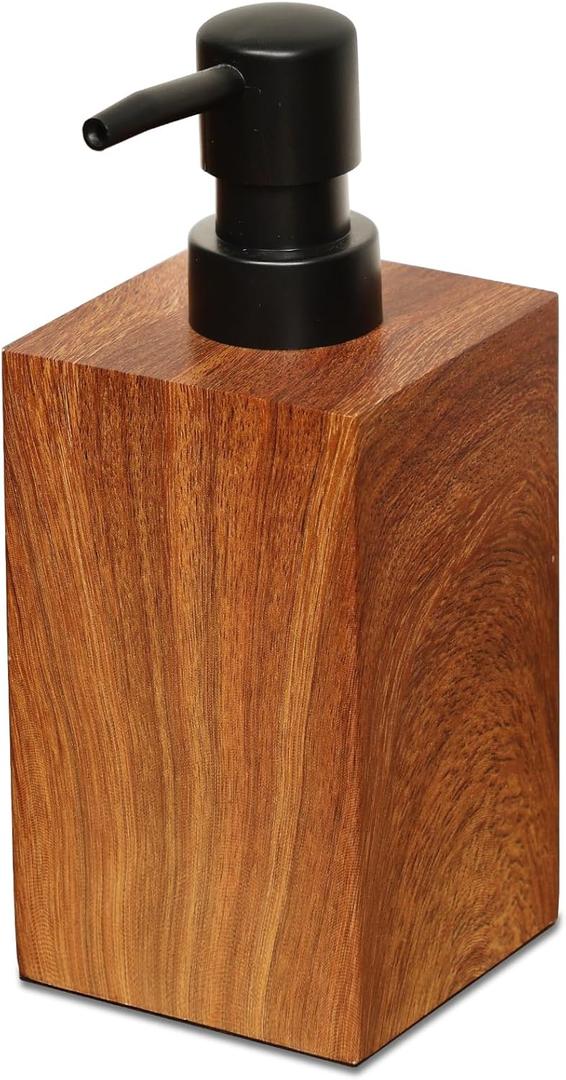 Resin Soap Dispenser with Walnut Wood Grain Look, 16.9 oz Refillable Lotion Bottle for Bathroom, Kitchen, Sink Countertops Durable, Moisture-Resistant, Rustic Farmhouse Dcor
