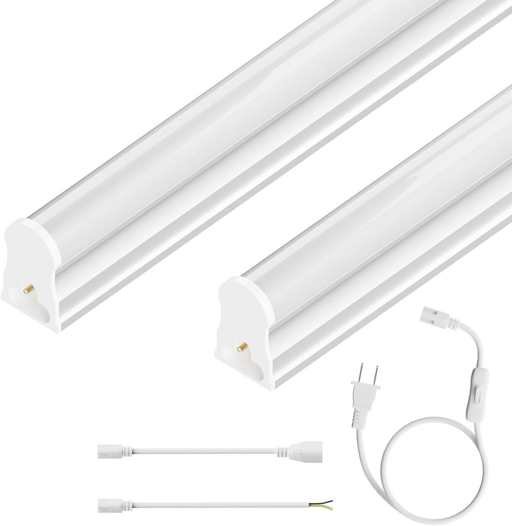 Ensenior 2-Pack T5 LED Shop Lights, 4FT 2000LM 6500K Super Bright White Integrated Single Fixture, 20W Linkable Utility Commercial Lighting for Gym/Garage/Ceiling/Under Cabinet, Plug & Play, FCC