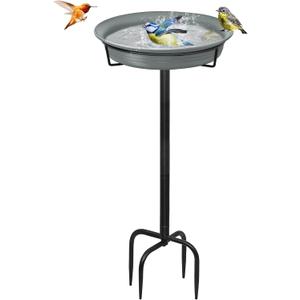 28In Freestanding Birdbaths Bowl Outdoor, Free Standing Garden Bird Bath Bird Feeder Bowl with Metal Stake, Detachable Decoration Spa Birdfeeder for Garden Patio Yard Lawn, 4 Spiky Feet (Grey) (Gray)
