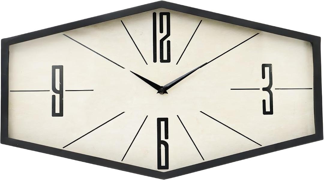 Wall Clocks Battery Operated, Mid Century Modern 20" Hexagon Geometric Decorative Wall Clock Distressed Vintage Dial Metal Glass,Retro Silent Non-Ticking for Living Room Kitchen Bedroom Decor, Large