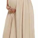 OUGES Women's Maternity Dress Summer Ruffle Sleeve Patchwork Casual Flowy Maxi Dresses with Pockets (Orange, M)