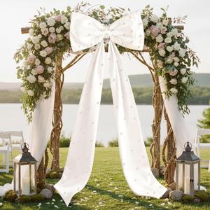 Giant White Bow with Pearl Wall Decor 40 x 24 Inch Oversized Coquette Large Bow Satin Ribbon Tie for Valentine Wedding Room Backdrop Decorations Birthday Party Holiday Supplies Outdoor Decor